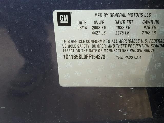 1G11B5SL0FF154273 - 2015 CHEVROLET MALIBU LS ლურჯი ფოტო 10