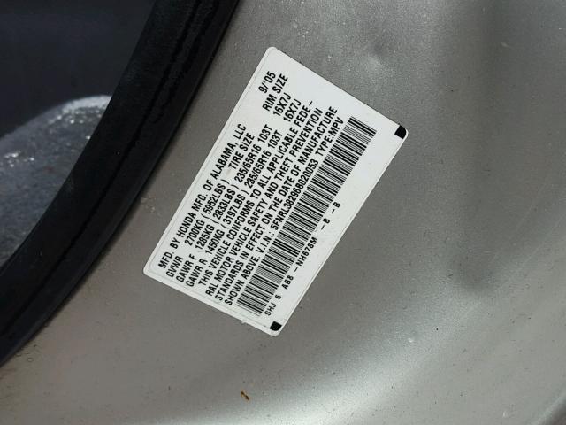 5FNRL38296B020053 - 2006 HONDA ODYSSEY LX GRAY photo 10