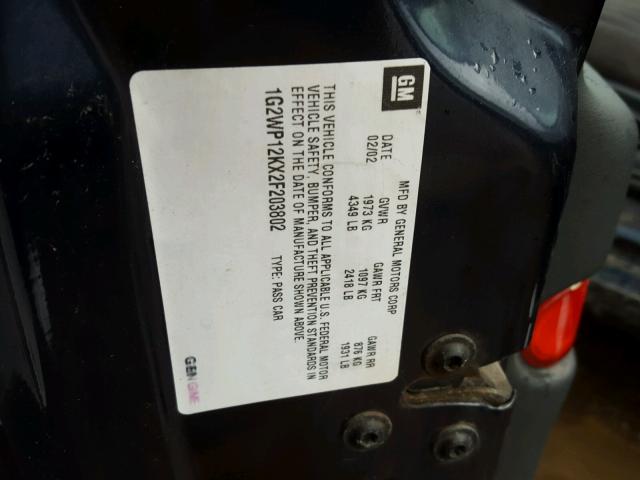 1G2WP12KX2F203802 - 2002 PONTIAC GRAND PRIX BLUE photo 10