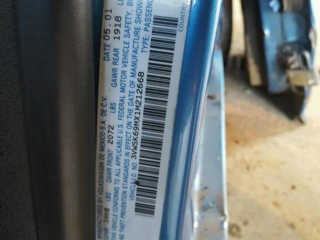 3VWSK69MX1M212668 - 2001 VOLKSWAGEN JETTA GLS BLUE photo 10