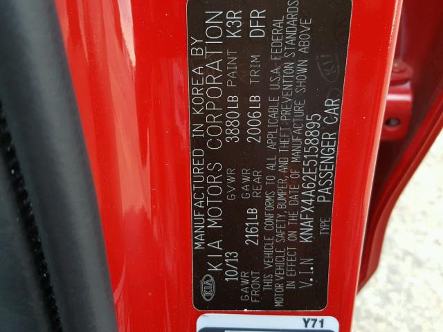 KNAFX4A62E5158895 - 2014 KIA FORTE LX RED photo 10