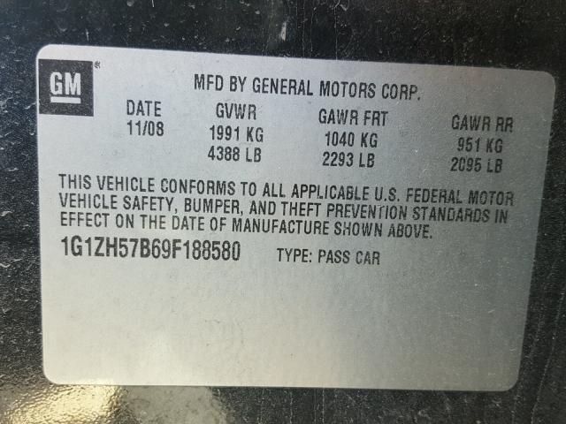 1G1ZH57B69F188580 - 2009 CHEVROLET MALIBU 1LT 黑色 照片 10