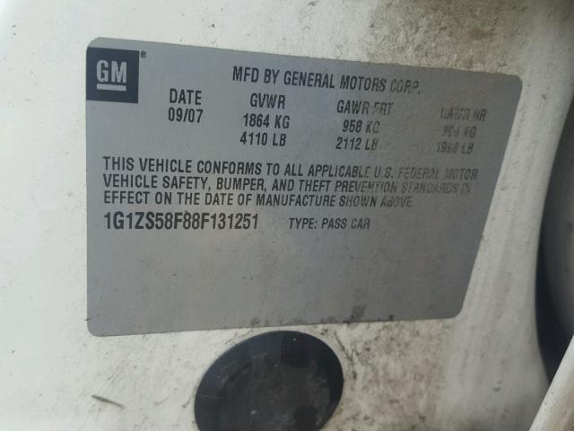 1G1ZS58F88F131251 - 2008 CHEVROLET MALIBU LS 白色 照片 10