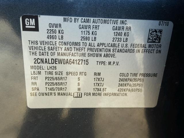 2CNALDEW0A6412715 - 2010 CHEVROLET EQUINOX LT GRAY photo 10