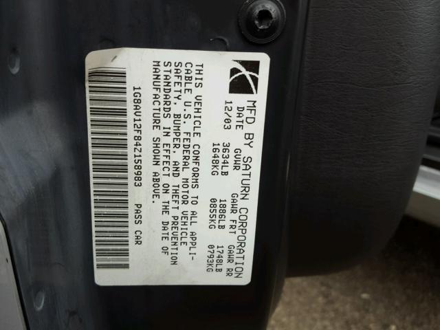 1G8AV12F84Z158983 - 2004 SATURN ION LEVEL SILVER photo 10