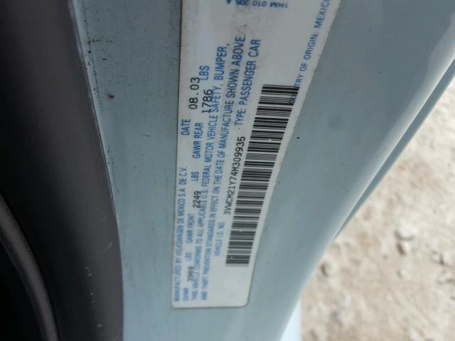 3VWCM21Y74M309935 - 2004 VOLKSWAGEN NEW BEETLE 蓝色 照片 10