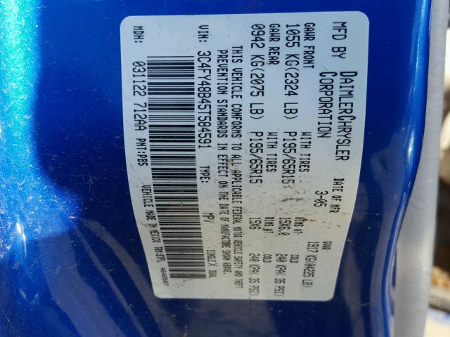 3C4FY48B45T584591 - 2005 CHRYSLER PT CRUISER BLUE photo 10