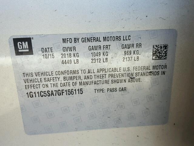 1G11C5SA7GF156115 - 2016 CHEVROLET MALIBU LIM 金色 照片 10