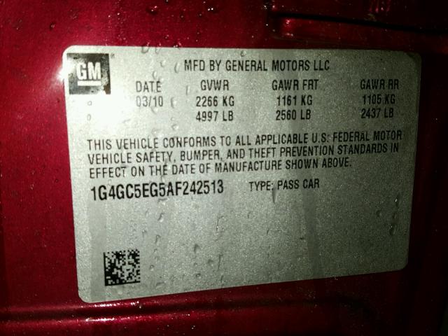 1G4GC5EG5AF242513 - 2010 BUICK LACROSSE C BURGUNDY photo 10