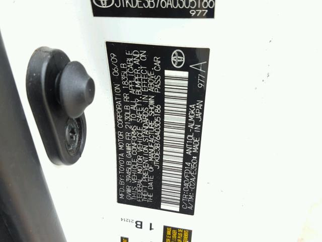 JTKDE3B76A0305186 - 2010 TOYOTA SCION TC თეთრი ფოტო 10