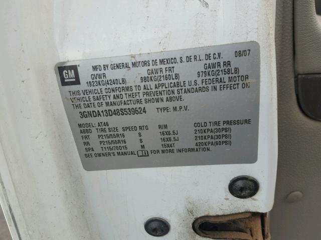 3GNDA13D48S539624 - 2008 CHEVROLET HHR LS WHITE photo 10