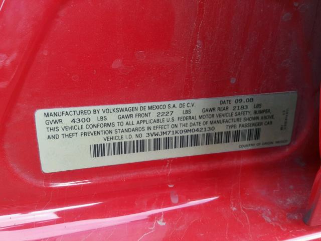 3VWJM71K09M042130 - 2009 VOLKSWAGEN JETTA S RED photo 10