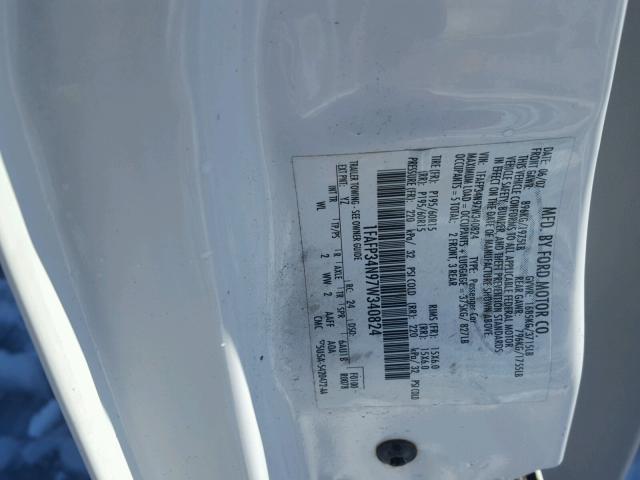 1FAFP34N97W340824 - 2007 FORD FOCUS ZX4 WHITE photo 10