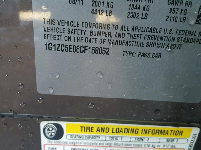 1G1ZC5E08CF158052 - 2012 CHEVROLET MALIBU 1LT 棕色 照片 10