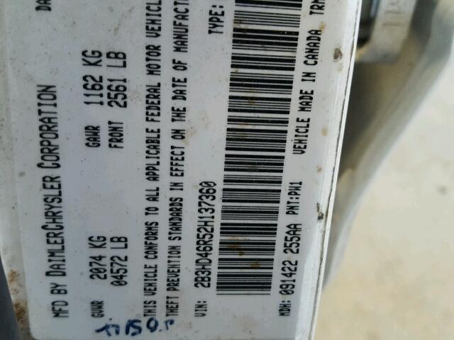 2B3HD46R52H137360 - 2002 DODGE INTREPID S WHITE photo 10