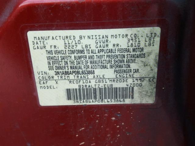 3N1AB6AP0BL653868 - 2011 NISSAN SENTRA 2.0 RED photo 10