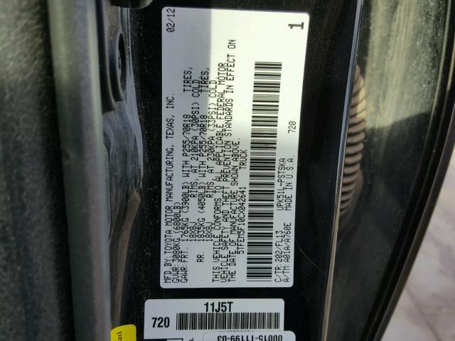 5TFEM5F10CX042641 - 2012 TOYOTA TUNDRA CRE BLACK photo 10