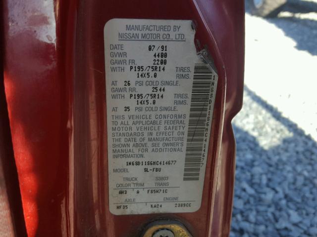 1N6SD11S6MC414677 - 1991 NISSAN TRUCK SHOR RED photo 10