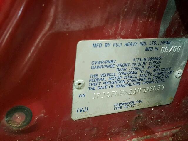 JF1SF65611H732637 - 2001 SUBARU FORESTER S Qırmızı foto 10