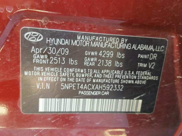 5NPET4ACXAH592332 - 2010 HYUNDAI SONATA GLS MAROON photo 10