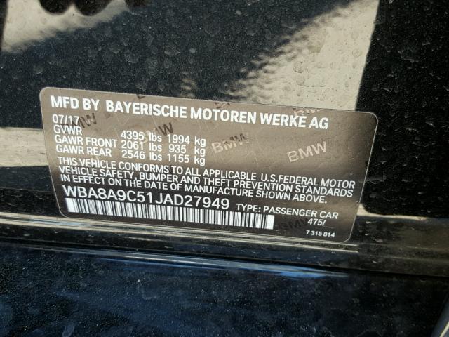 WBA8A9C51JAD27949 - 2018 BMW 320 I BLACK photo 10