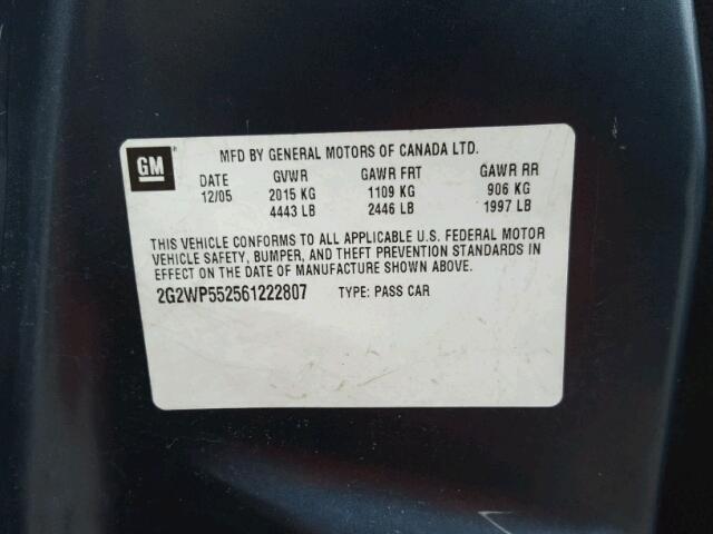 2G2WP552561222807 - 2006 PONTIAC GRAND PRIX BLUE photo 10