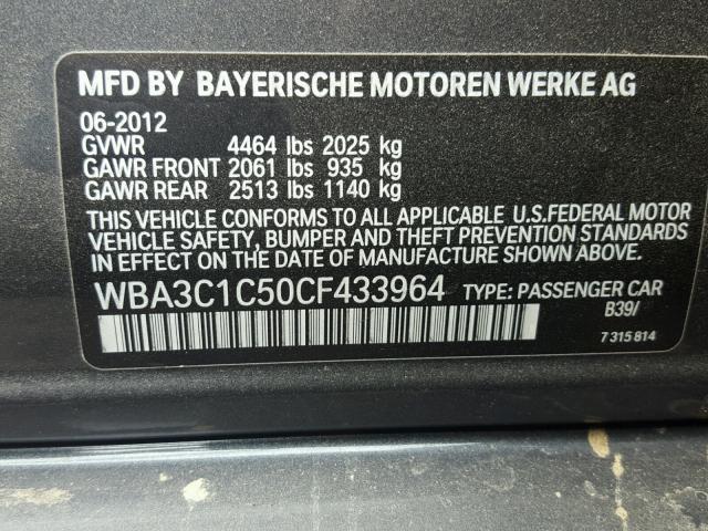WBA3C1C50CF433964 - 2012 BMW 328 I SULE BLACK photo 10