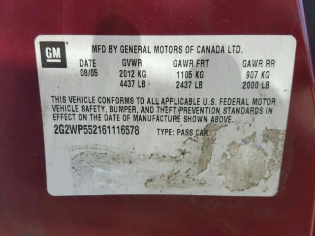 2G2WP552161116578 - 2006 PONTIAC GRAND PRIX Bordo foto 10