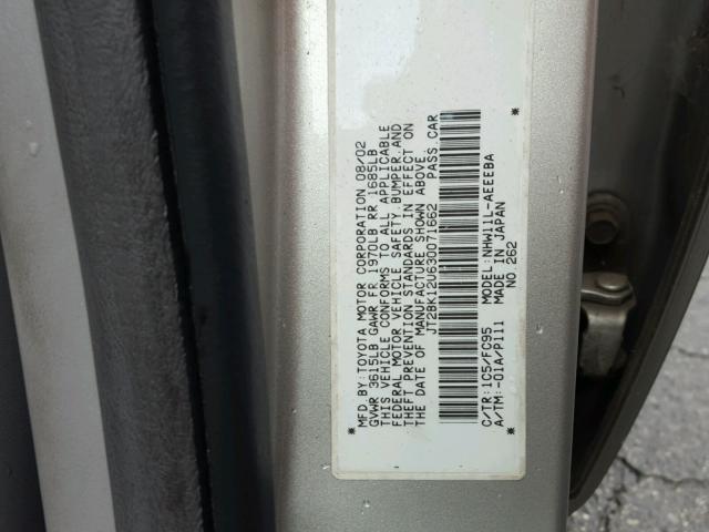 JT2BK12U630071662 - 2003 TOYOTA PRIUS SILVER photo 10