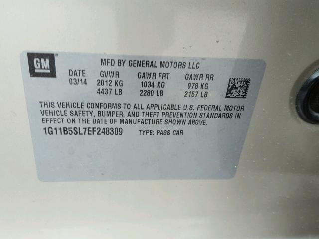 1G11B5SL7EF248309 - 2014 CHEVROLET MALIBU LS თაფლისფერი ფოტო 10