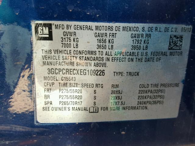 3GCPCRECXEG109226 - 2014 CHEVROLET SILVERADO BLUE photo 10