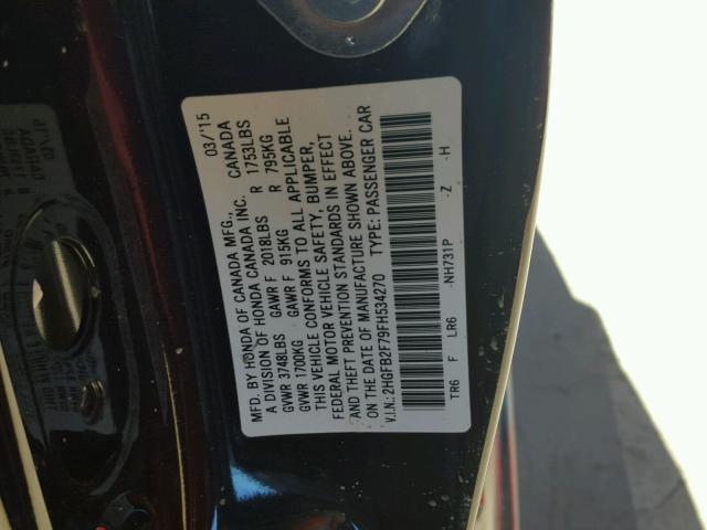 2HGFB2F79FH534270 - 2015 HONDA CIVIC SE BLACK photo 10