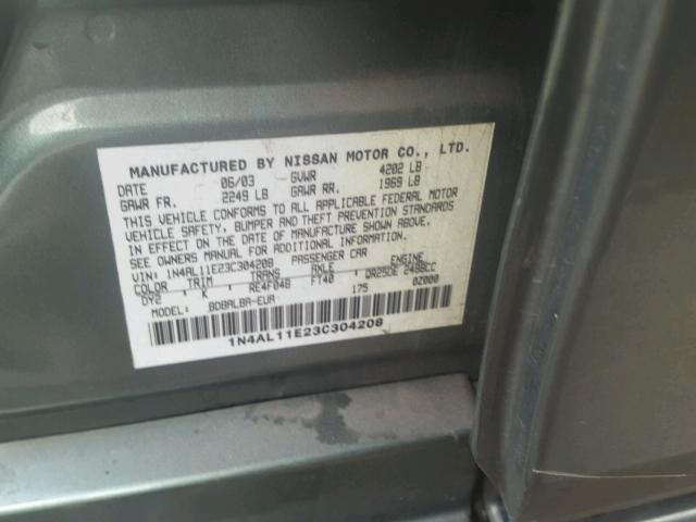 1N4AL11E23C304208 - 2003 NISSAN ALTIMA BAS GREEN photo 10