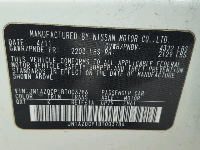 JN1AZ0CP1BT003786 - 2011 NISSAN LEAF SV WHITE photo 10