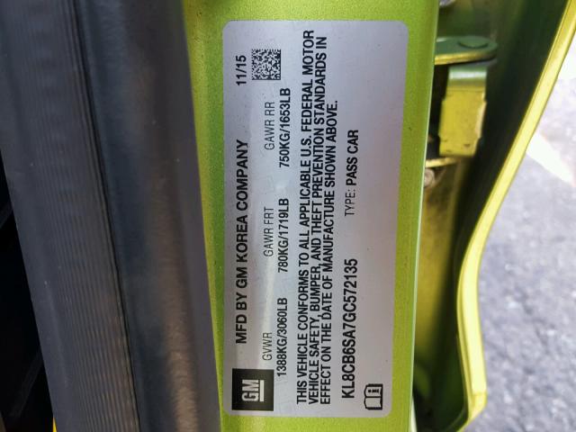 KL8CB6SA7GC572135 - 2016 CHEVROLET SPARK LS GREEN photo 10