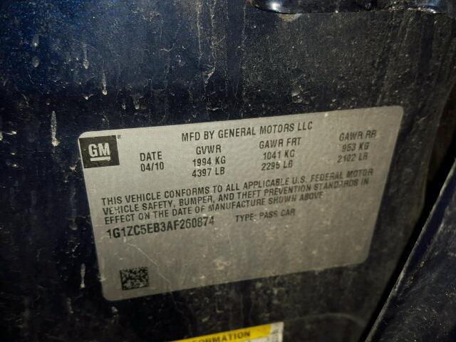 1G1ZC5EB3AF260874 - 2010 CHEVROLET MALIBU 1LT 蓝色 照片 10