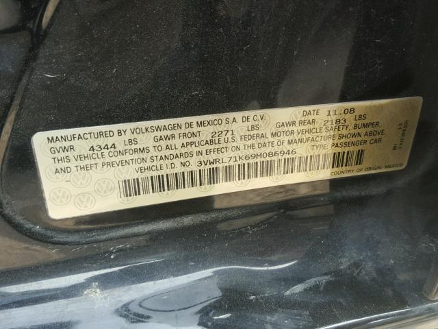 3VWRL71K69M086946 - 2009 VOLKSWAGEN JETTA TDI BLACK photo 10