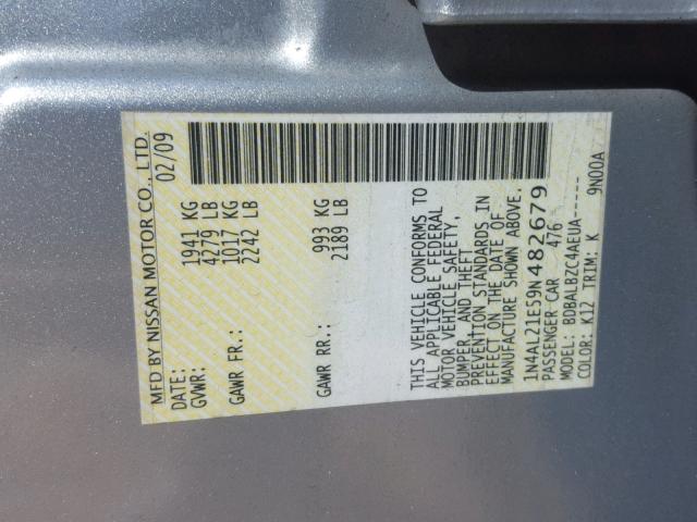 1N4AL21E59N482679 - 2009 NISSAN ALTIMA 2.5 SILVER photo 10