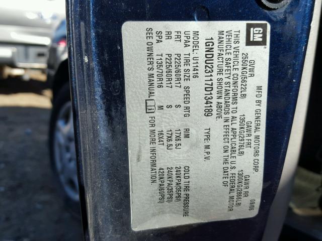 1GNDU23117D134189 - 2007 CHEVROLET UPLANDER L BLUE photo 10