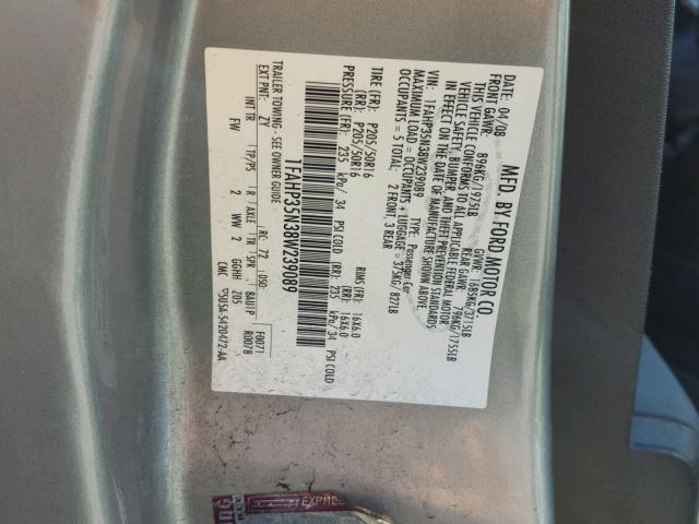 1FAHP35N38W239089 - 2008 FORD FOCUS SE GRAY photo 10