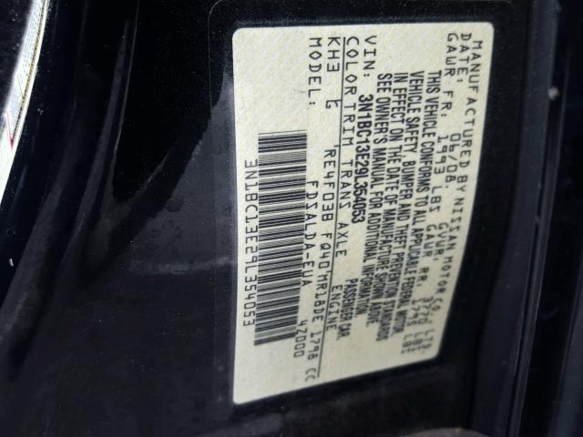 3N1BC13E29L354053 - 2009 NISSAN VERSA S BLACK photo 10