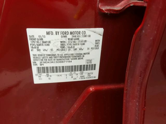 2FMDK3KC5DBB71184 - 2013 FORD EDGE LIMIT RED photo 10