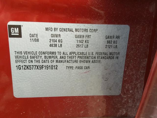 1G1ZK577X9F191012 - 2009 CHEVROLET MALIBU LTZ RED photo 10