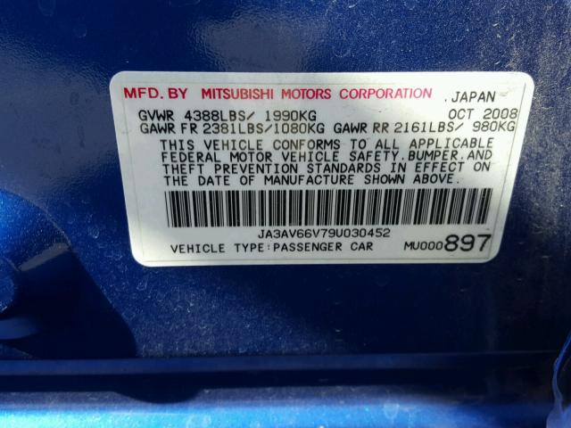 JA3AV66V79U030452 - 2009 MITSUBISHI LANCER RAL BLUE photo 10