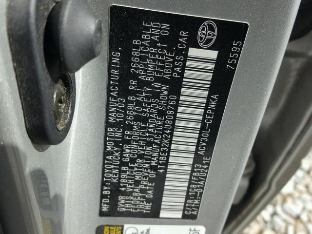 4T1BE32K24U808760 - 2004 TOYOTA CAMRY LE SILVER photo 10