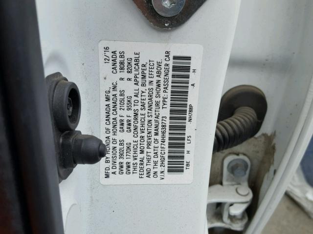 2HGFC1F74HH638773 - 2017 HONDA CIVIC EXL 白色 照片 10