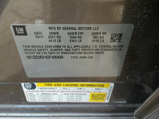 1G1ZC5E01CF186436 - 2012 CHEVROLET MALIBU 1LT 棕色 照片 10