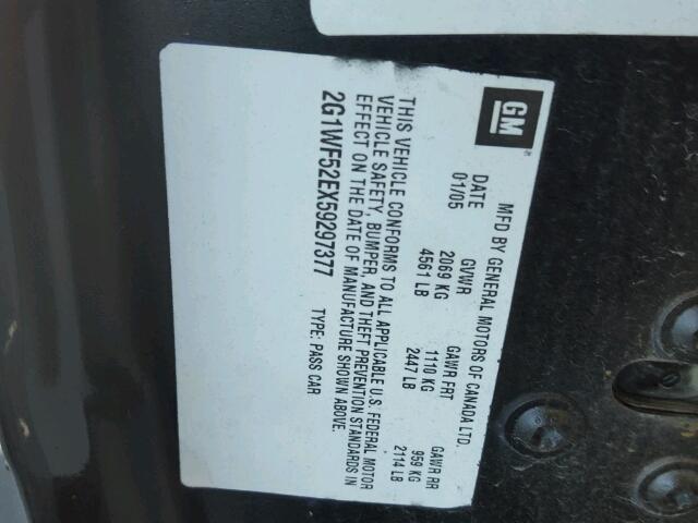 2G1WF52EX59297377 - 2005 CHEVROLET IMPALA 黑色 照片 10