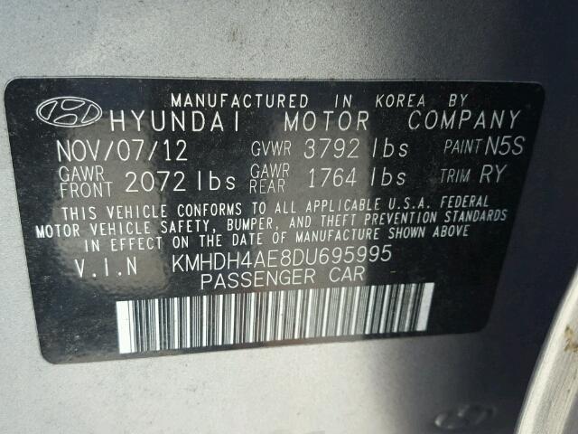 KMHDH4AE8DU695995 - 2013 HYUNDAI ELANTRA GL GRAY photo 10