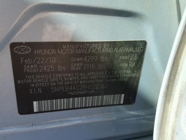 5NPEB4AC2BH022362 - 2011 HYUNDAI SONATA GLS BLUE photo 10